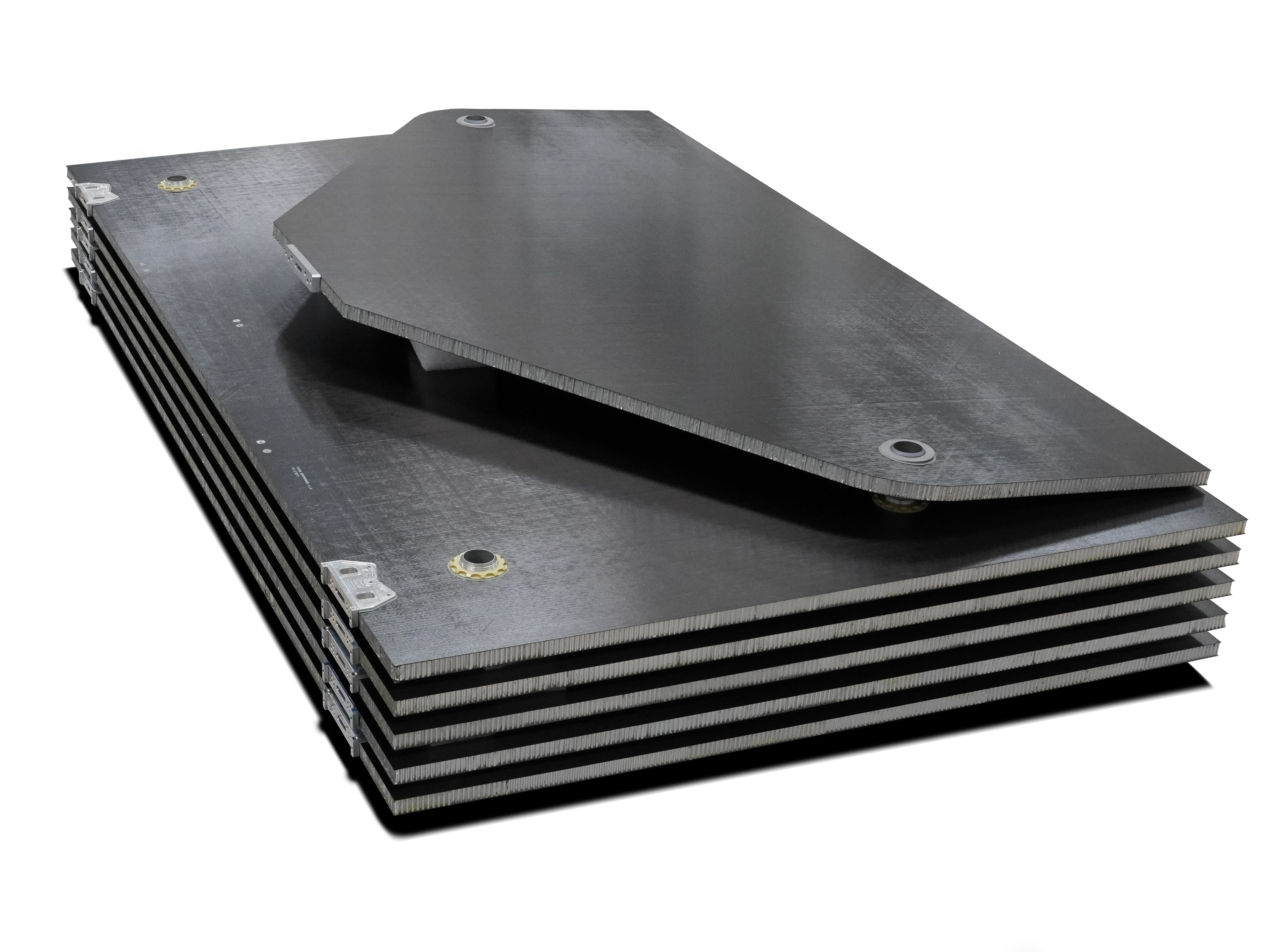 Carbon fiber panels with inserts stacked to form a solar array wing