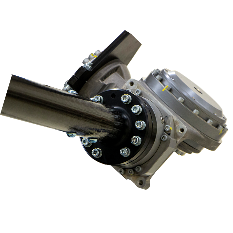 End of arm tooling - detail of carbon fiber tube connecting to a metallic structure.