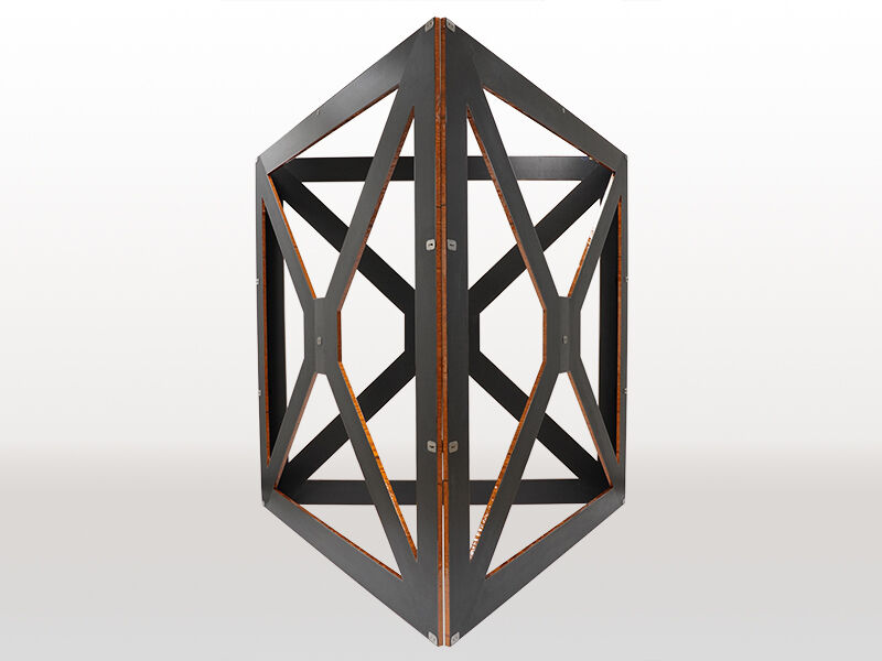 NASA PASS bond fixture panels are assembled into a triangular pattern in a dry fit on a white background.