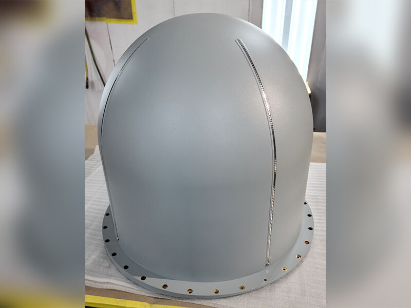 Satcom aircraft radome Satcom aircraft radome. Grey radome with lightning diverters. Taken in a warehouse environment