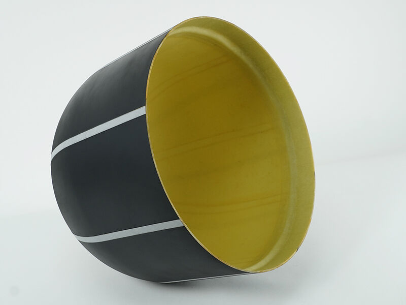 Satcom aircraft radome Satcom aircraft radome. Black paint exterior with white lightning diverters and yellowish interior. Radome is on it's side.