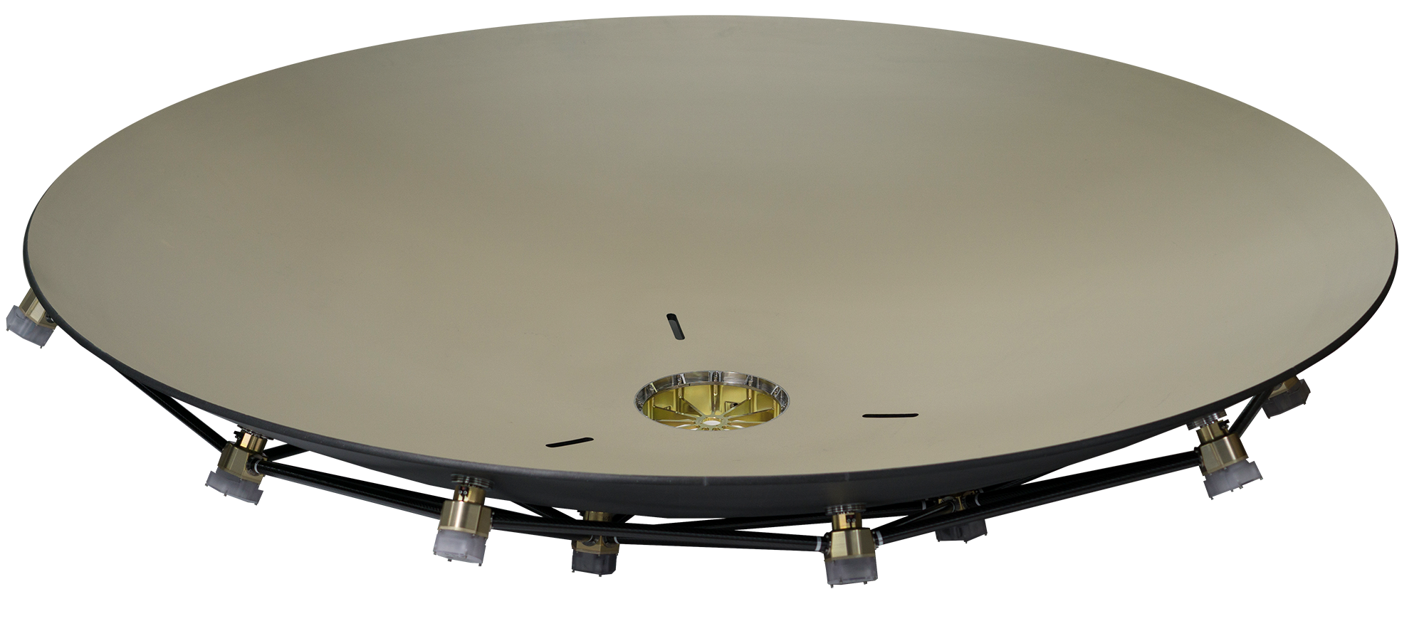 Dimensionally tunable reflector. Reflector dish with rigid back-structure with adjustment points.