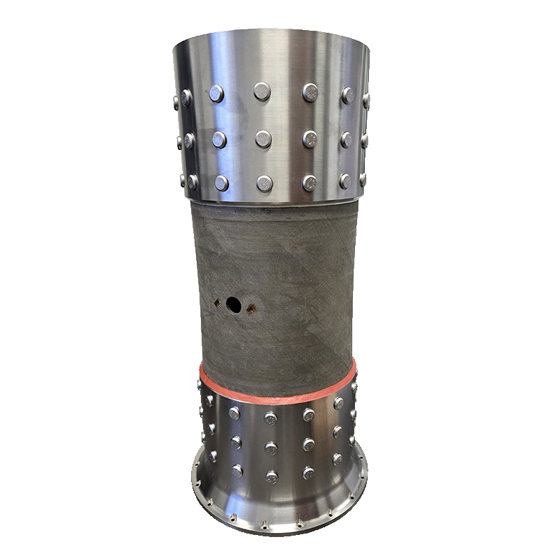 Sample of a carbon fiber filament wound tube with machining and metallic ends. Development model for the Canadarm3 program