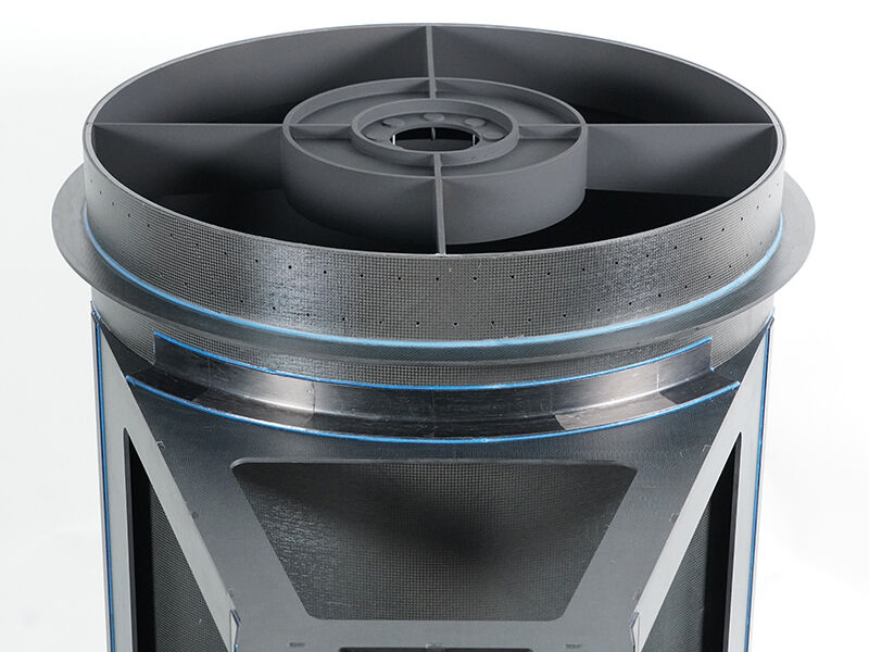 Cropped image of the top of the EOI telescope with mirror mount insert in place on a white back ground