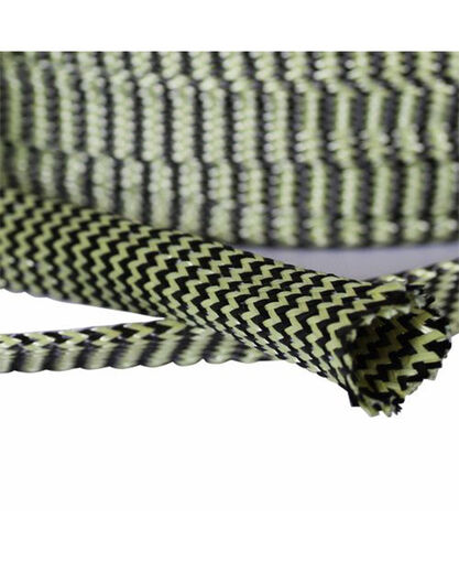Dry Braided Yellow Aramid/Carbon Sleeve - Biaxial +/-45° - Sold by the Yard