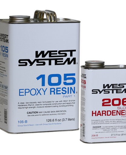 West System - Slow - 1.2 Gallon / 154.1 fl oz Kit - (1 Gallon 105-B Base Epoxy Resin & .86 Quart 206-B Slow Hardener)