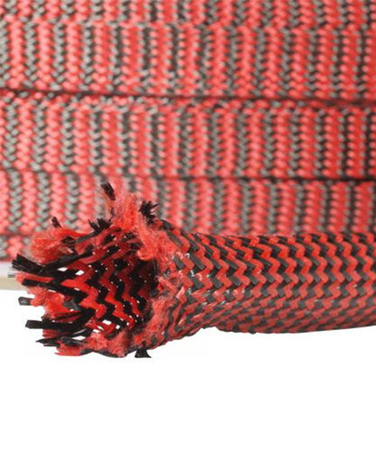 Dry Braided Sleeve - Red Aramid/Carbon Hybrid - Biaxial +/-45° - 407gsm - 0.75" x 36"- BLOWOUT