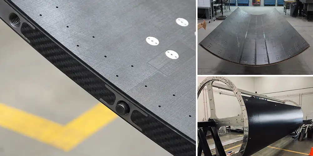 Large panel with inserts, large tool for assembly, and edge detail